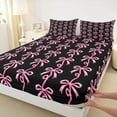 thumbnail image 4 of Homewish Chic Fashion Bowknot Twin Sheet Sets for Kids, Black Pink Bow-tie Twin Fitted Sheet, Modern Stripes Abstract Flat Sheet, Breathable Home Decor, 3 Pieces, 4 of 8