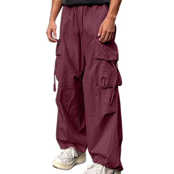 Blmnix Cargo Pants for Men Travel Pants Beach Pants Baggy Low Rise Sweatpants Long Red Wide-Leg Summer Pants for Men,S