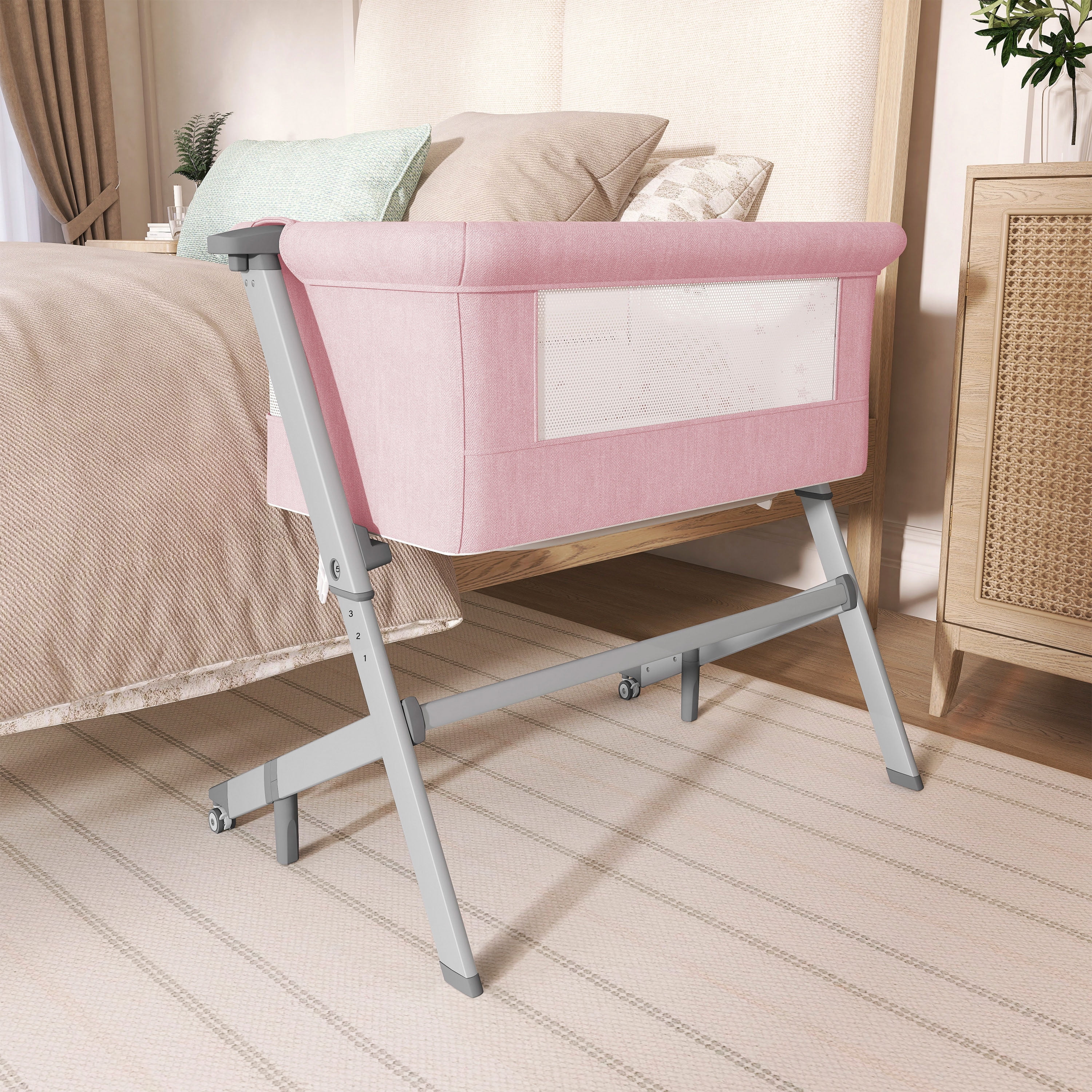 Dream On Me Skylar Bassinet and Bedside Sleeper in Pink, Lightweight and Portable Baby Bassinet