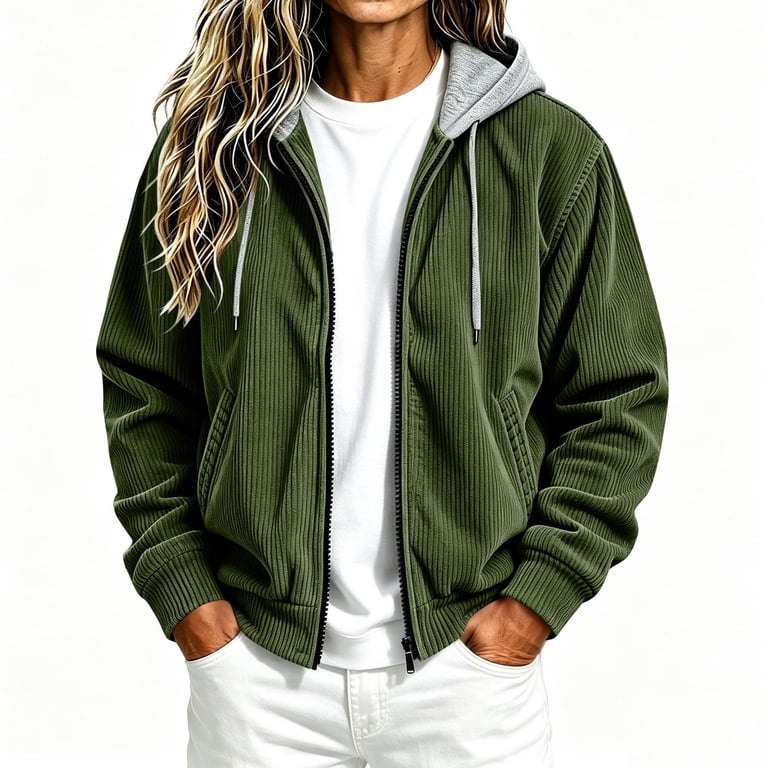 CLANE CORDUROY HOODED ALL IN ONE サイズ1 Ecqkame Women's Corduroy Hooded Jackets Full Zip Pocket Long