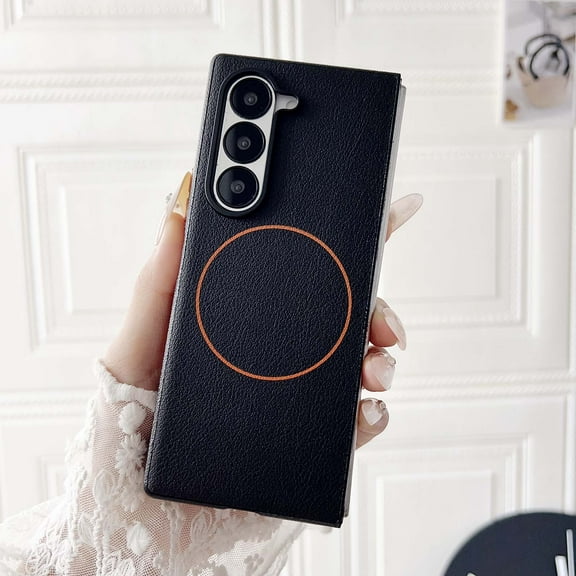For Samsung Galaxy Z Fold 7 Magnetic Phone Case,Compatible with Mag-Safe,2-in-1 Ultra Slim Cover,Anti-Scratch PU Leather Shockproof Anti-fall Durable Thin Fit Phone Case,Black