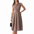 thumbnail image 3 of Women Short Sleeve Midi Dress Casual Button Down Striped Waist Shirt Dresses Brown L, 3 of 5