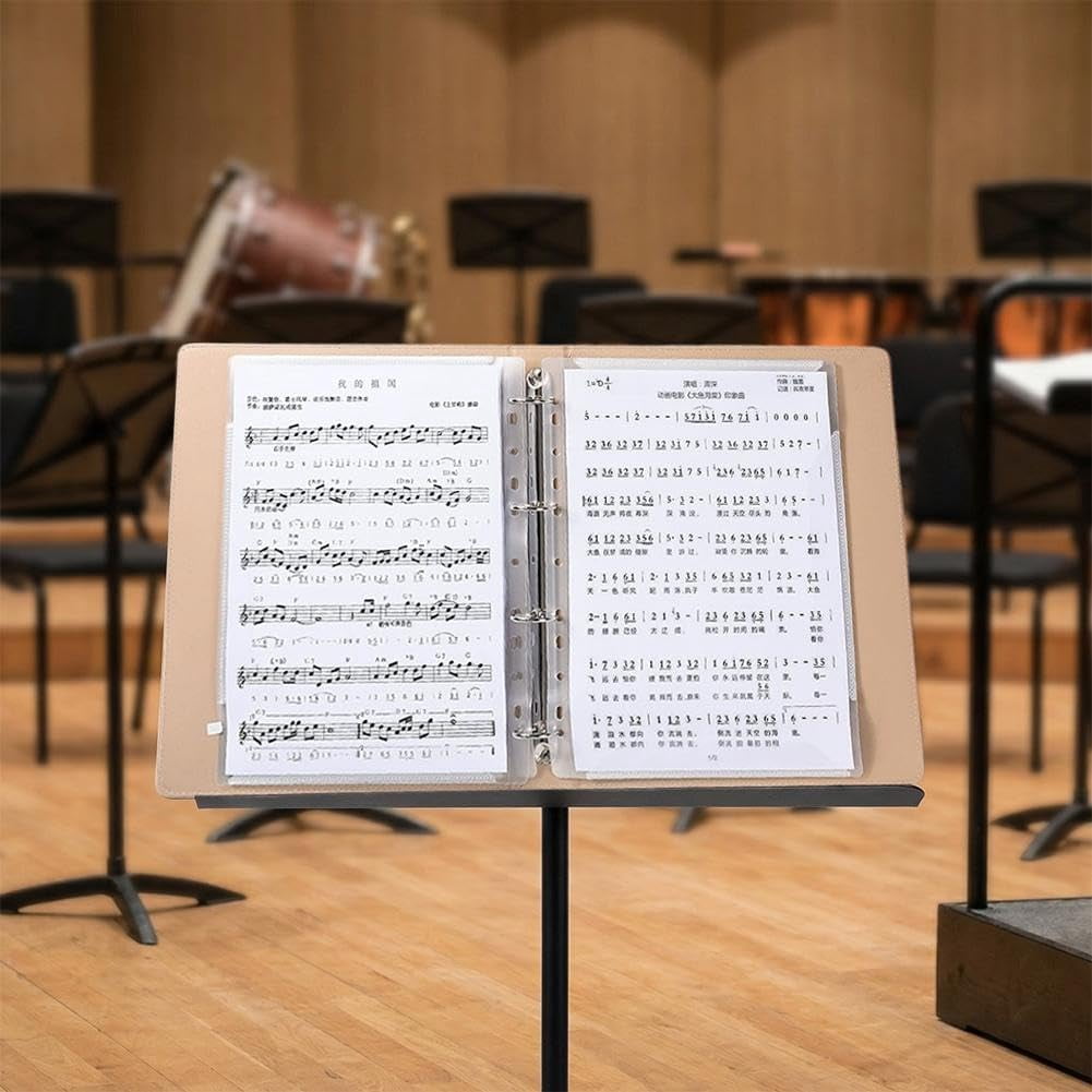 Expandable 40-Page Sheet Music Folder for Piano, A4/A3 Spiral Binder 270x325mm, PU Leather Organizer with 20 Sleeves, Lies Flat for Performance(wwx)