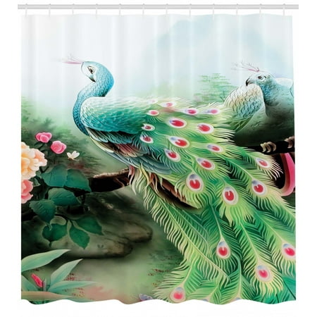 Peacock Shower Curtain Summer Flower Fantasy Garden In Vibrant