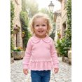thumbnail image 6 of RUINIXCW Toddler Baby Girl Long Sleeve Shirt Waffled Striped Tops Little Girl Spring Fall Winter Clothes Peter Pan Doll Collar Ruffle Hem Button Shirt, 6 of 10