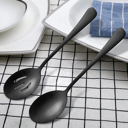 TRA-5-Piece Matte Black Serving Utensils Set, Stainless Steel Flatware Serving Set, Ideal for Buffet Catering Party, Satin Finish, Dishwasher Safe