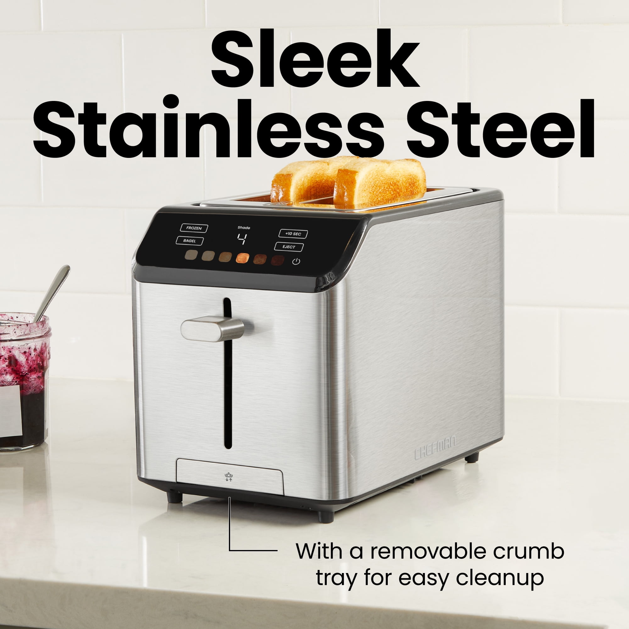 Chefman Smart Touch 2 Slice Digital Toaster with 6 Touchscreen Shade Settings – Stainless Steel