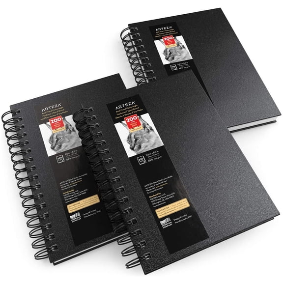 Arteza Spiral-Bound Hardcover Sketchbook Pack, 5.5" x 8.5", 200 Sheets, 3 Pack