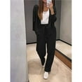 thumbnail image 4 of Conjunto Deportivo Dos Piezas para Mujer: Top Larga con Cuello en V y Botones,y Pantalones Deportivos.Conjunto Moderno para Estar en Casa,Ideal para Otoño e Invierno.Negro L, 4 of 6