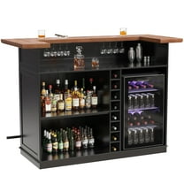 Home Bar Unit with Fridge Space, U-Shape Liquor Wine Cabinet, 63" Mini Bar Table