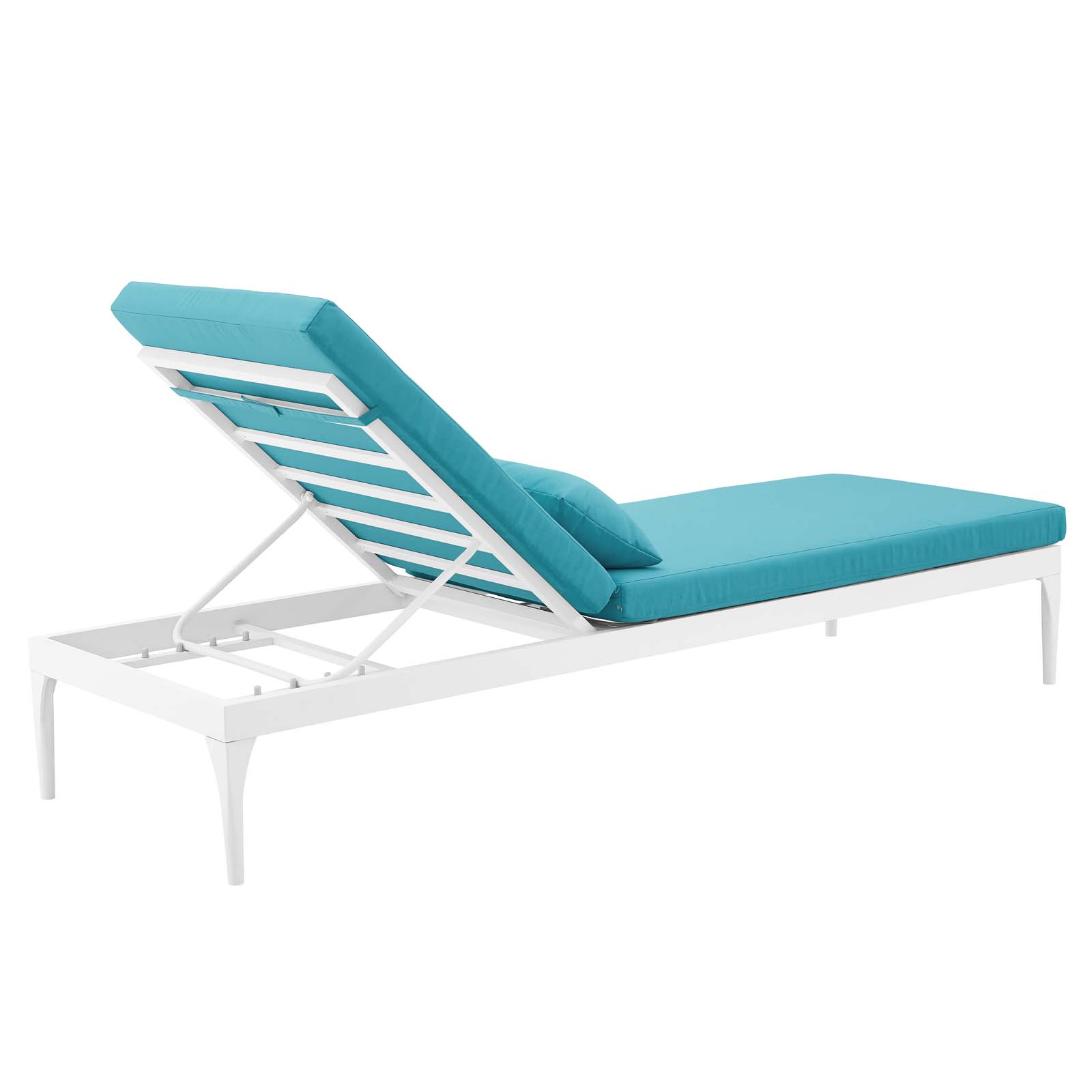 Modern Contemporary Urban Design Outdoor Patio Balcony Garden Furniture Lounge Chair Chaise, Fabric Metal Steel, White Blue - image 4 of 7