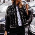 thumbnail image 6 of Borke Women's Long Sleeve Rivet Studded Denim Jacket Casual Washed Pearl Short Jean Coat, 6 of 9