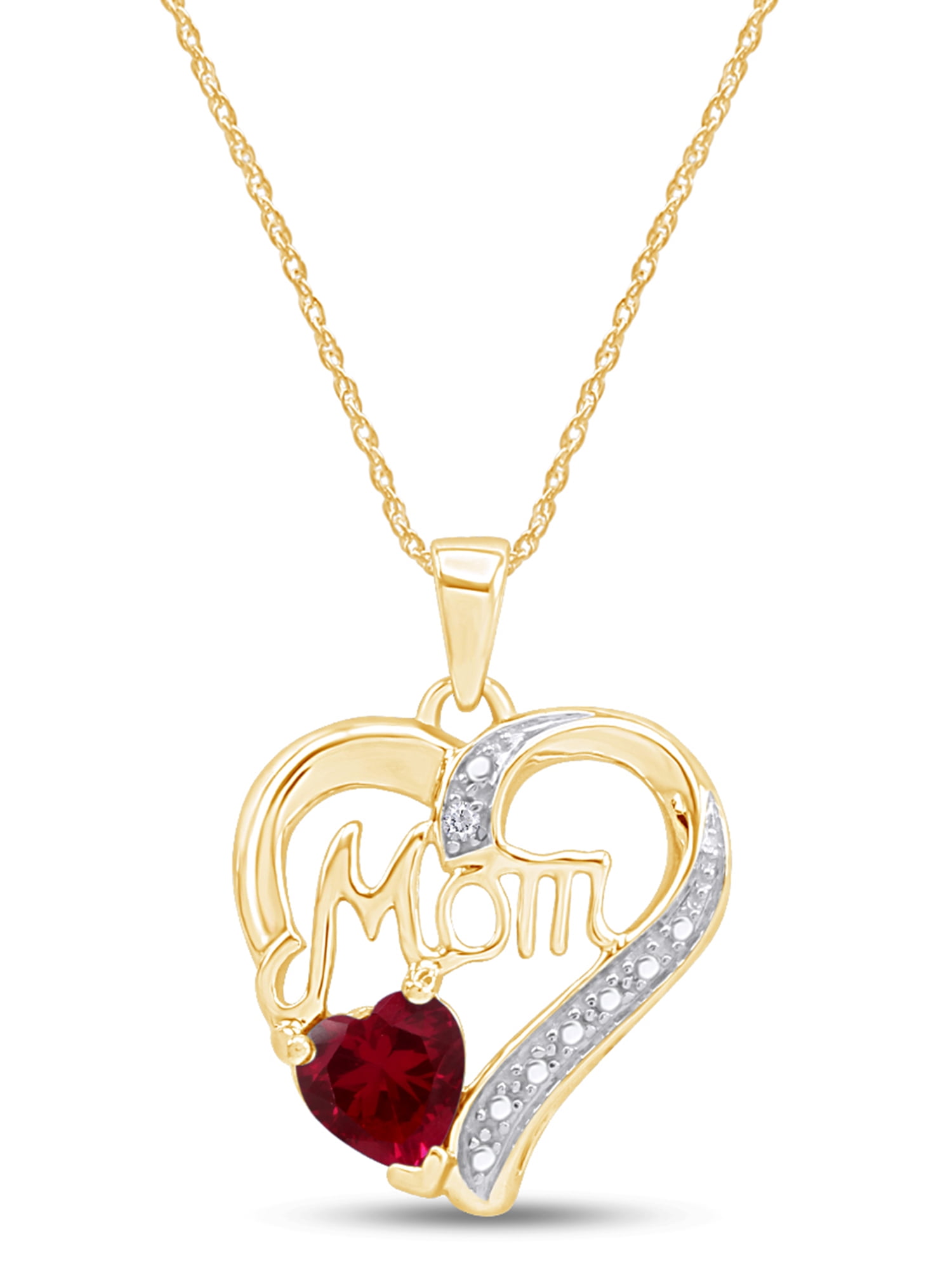 10k or 14k Yellow Gold White CZ Simulated Ruby Accented Ladies Heart Pendant 