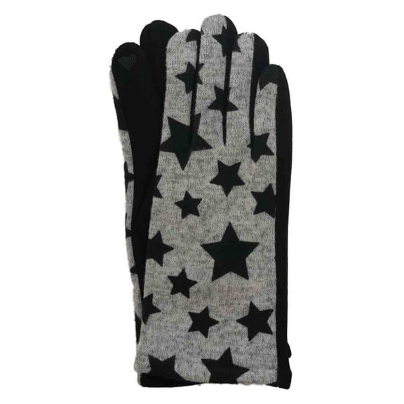 Womens Gray & Black Star Print Stretch Fit Texting & Tech Touchscreen Gloves