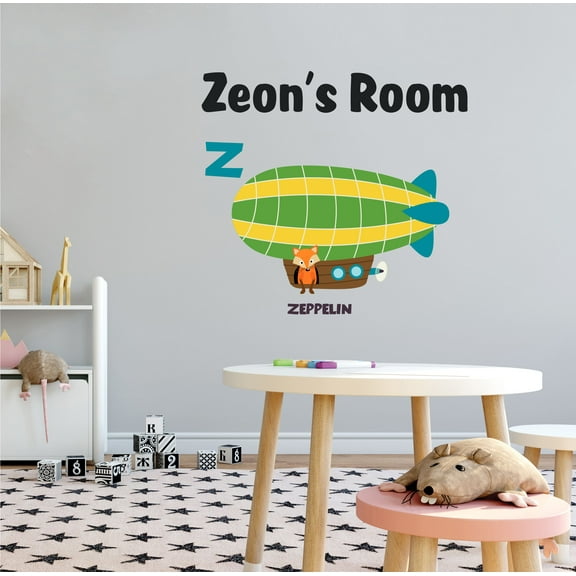ALPHABET - Home Kids Bedroom Educational Art Letter Z Alphabet Decoration Zeppelin Fox Vixen Multicolored Design Removable Wall Decal - Kids Nursery Customized Name Wall Décor Sticker 10" x 9"