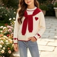 thumbnail image 2 of BLVB Kids Girls Valentine's Day Heart Pattern Knit Sweater Fashion Outfit Cute Pullover with Shawl 9-15 Years(Beige,11-12 Years), 2 of 7