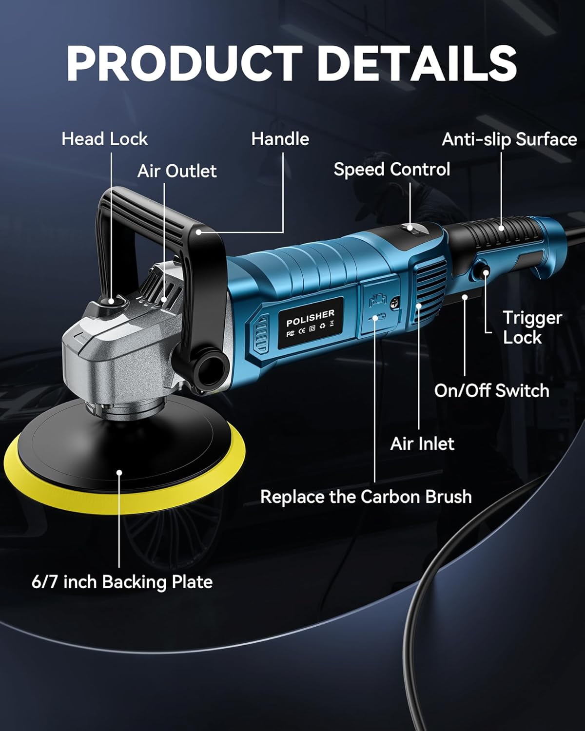 1600W Powerful 7-Speed Car Buffer Polisher Kit