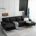 thumbnail image 2 of U-Shaped Sectional Sofa, 110 Inches Modern Linen Upholstered Sofa Couch with Chaise and Padded Cushion Seats, Convertible Modular Sofa with Metal Legs Accent Sofa for Living Room Apartment, Black, 2 of 7