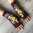thumbnail image 4 of Penkiiy Arm Warmers Fingerless Gloves For Women Ladies Fashion Vintage Knitted Gloves Flower Hollow Out Embroidered Warm Half Finger Woman's Gloves Brown Gloves, 4 of 8