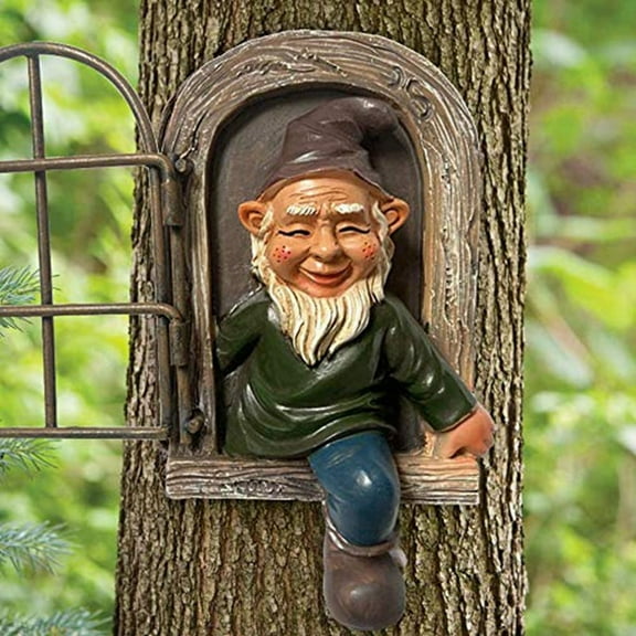 Garden Gnome Statue, Elf Out the Door Tree Hugger, Funny Garden Tree Decoration, Patio Yard Lawn Porch Decor-Style 1