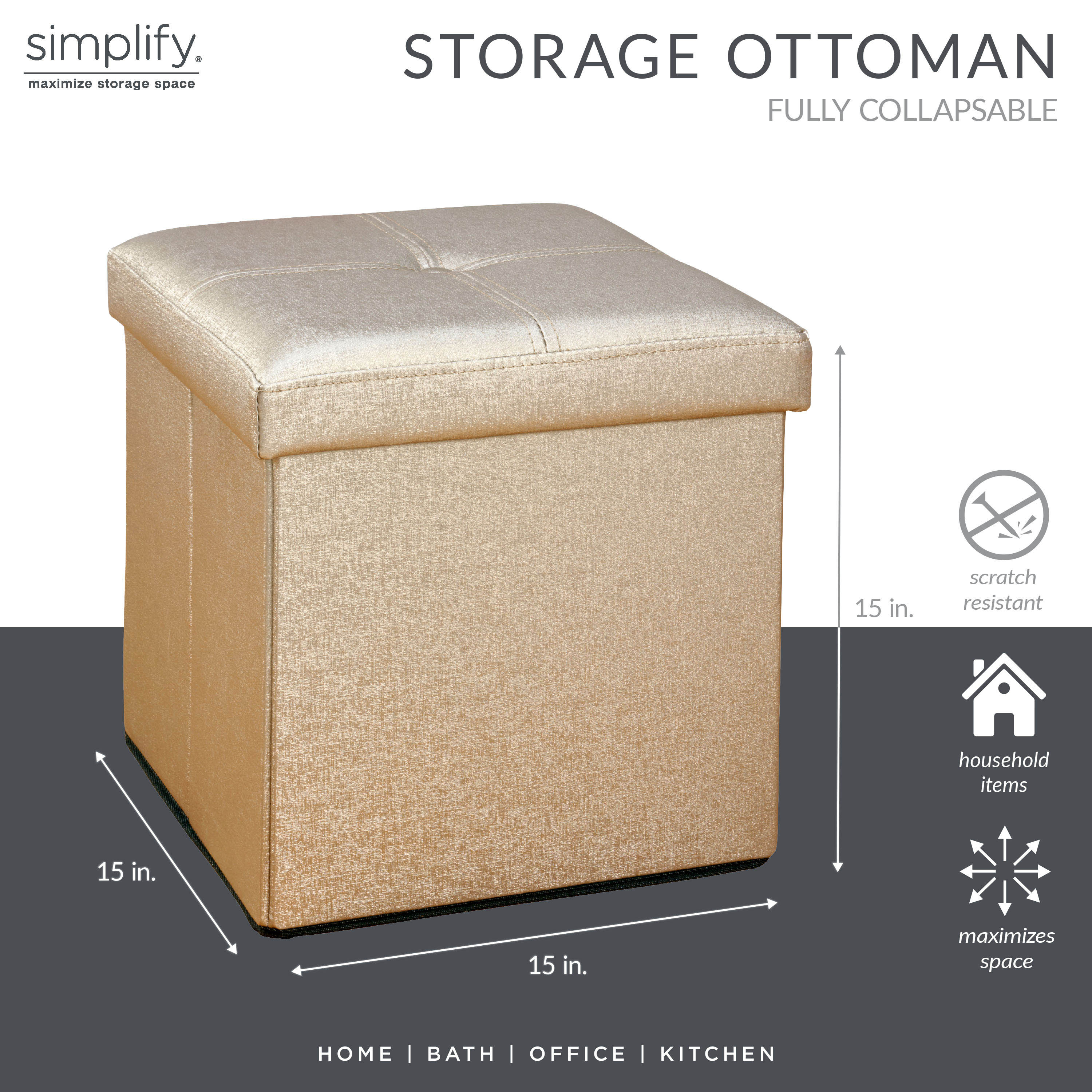 Simplify Faux Leather Folding Storage Ottoman Cube, Classic Decor, Metallic Bronze - image 5 of 9