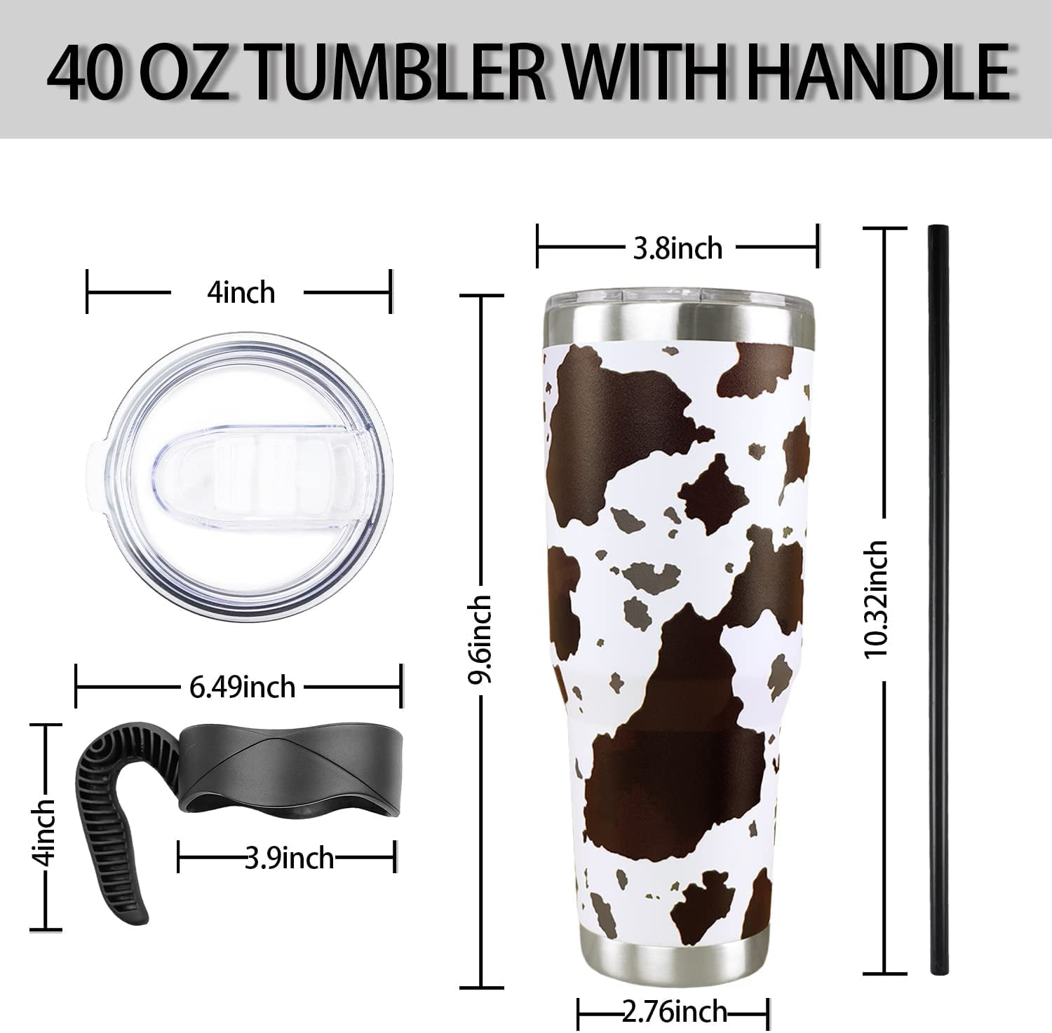 MYHOBBY 40 Oz Cow Print Stainless Steel Insulated Tumbler with Handle and  Lid,Insulated Coffee Mug For Home and Travel,Purple