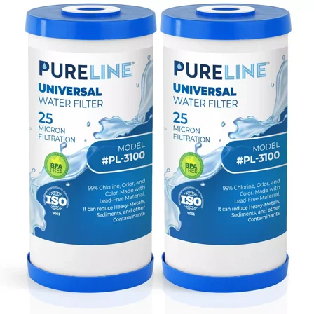 PURELINE 25 Micron Whole House Water Filter Replacement Compatible with GE FXHTC, Culligan RFC-BBSA, Dupont, Pentek, and Whirlpool Filters (2 Pack)