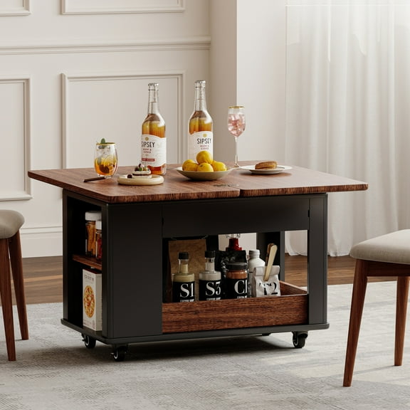 [Luckynote]27.6'' Modern Multi-Function Coffee Table/Side Table with Foldable Top & Casters, Multi-tier storage, Black & Walnut