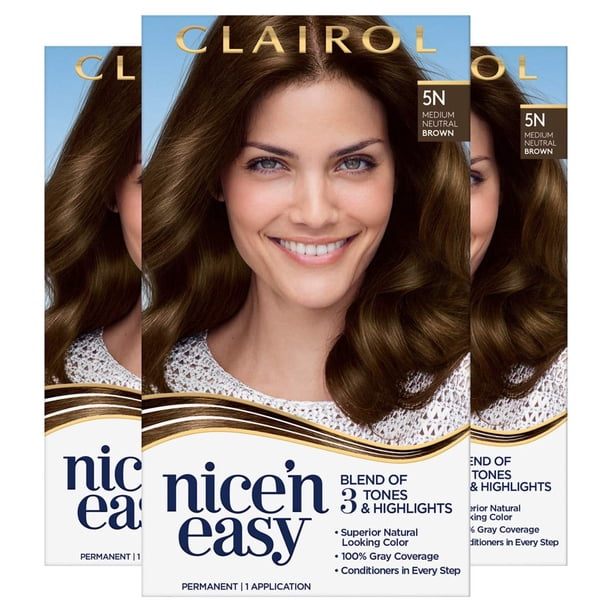 Tinte para el cabello Clairol Nice'n Easy 5N Medium Neutro Brown x3