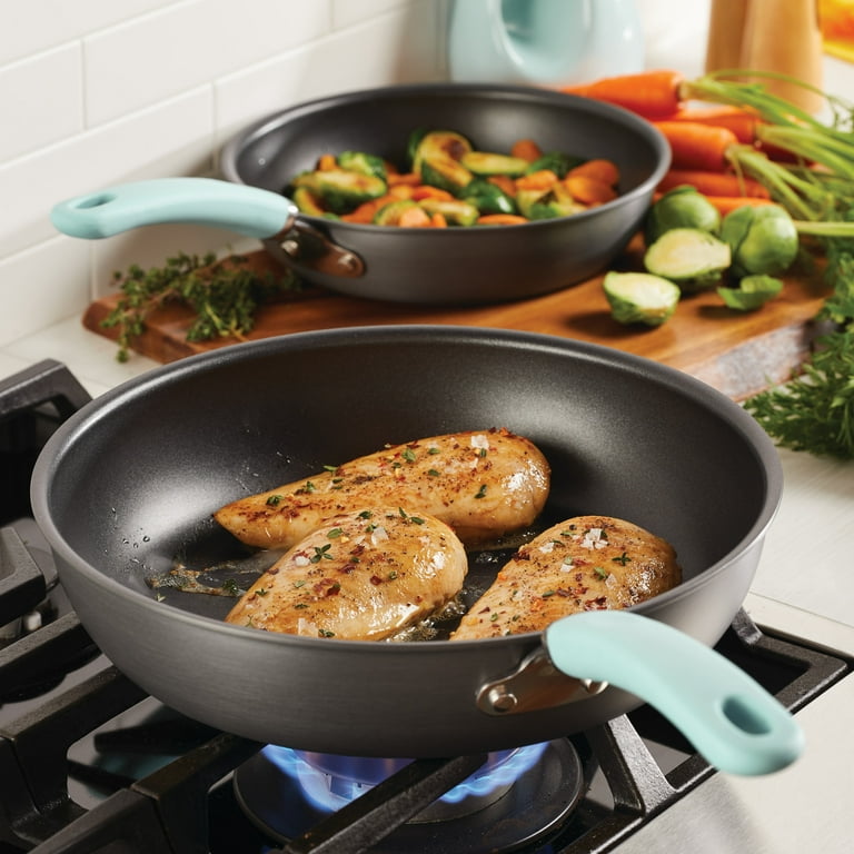 Rachael Ray Create Delicious Hard-Anodized Aluminum Nonstick Deep Skillet  Twin Pack, 9.5-Inch and 11.75-Inch, Light Blue Handles 