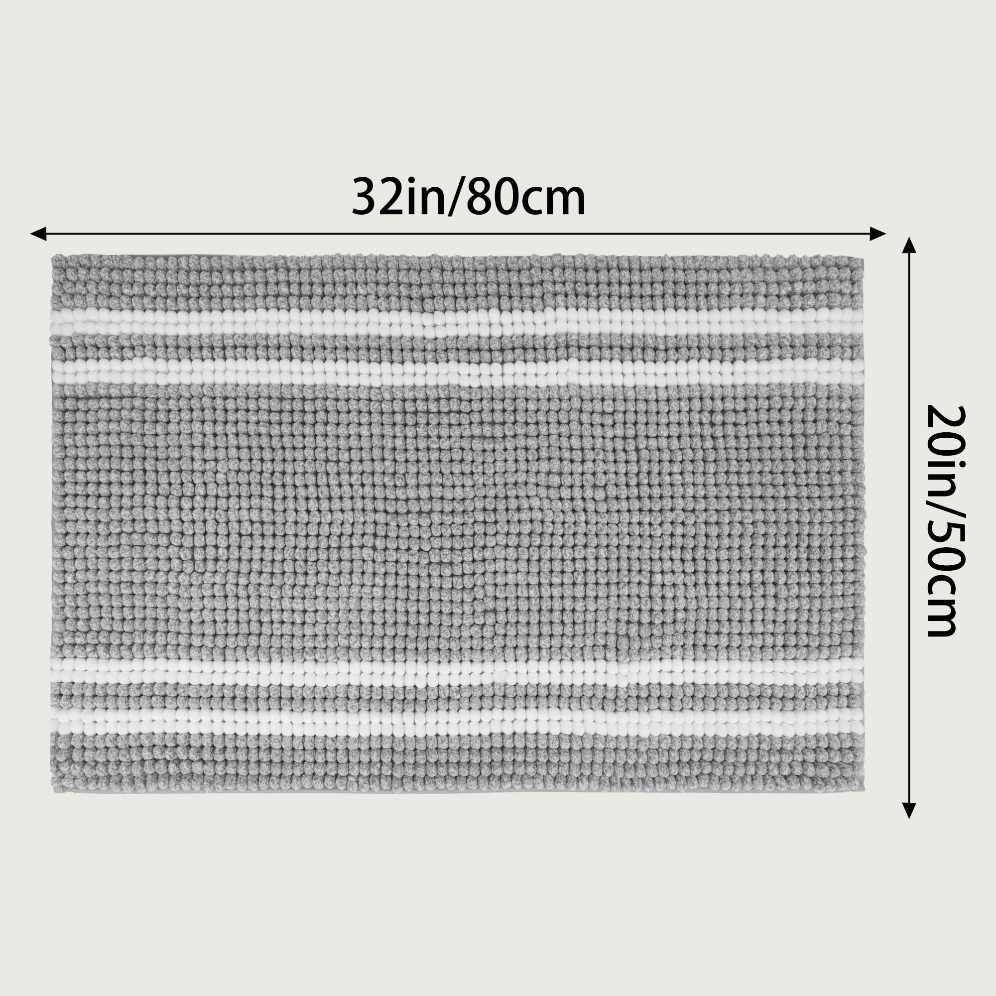 Unique Bargains Striped Bathroom Rugs Soft Fluffy Chenille Bath Rugs Grey 20" x 32"