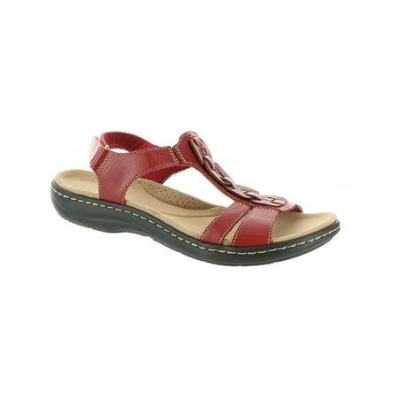 

Clarks Womens Laurieann Kay Leather T-Strap Sport Sandals Red 11 Wide (C D W)