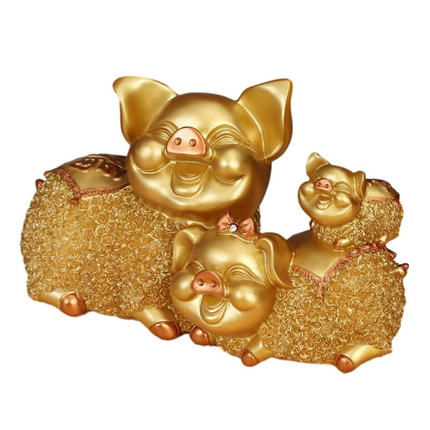 Figura de cerdo de la suerte, estatua de mesa para escritorio, estantería, centro de mesa, chimenea, hogar Oro