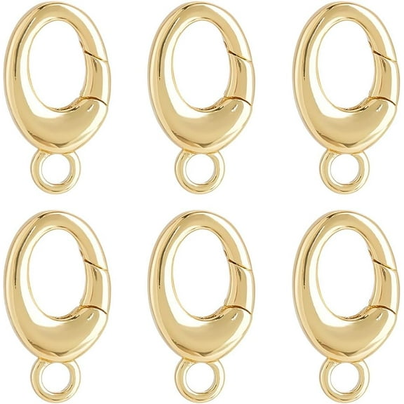 1 Box 6Pcs Oval Ring Carabiner Small Spring Gate Rings Real 18K Gold Plated Brass Trigger Keyring Lock Clasp Snap Hook Buckle Connector for Purse Jewelry Bracelet Bags Lanyard DIY Crafts for diy
