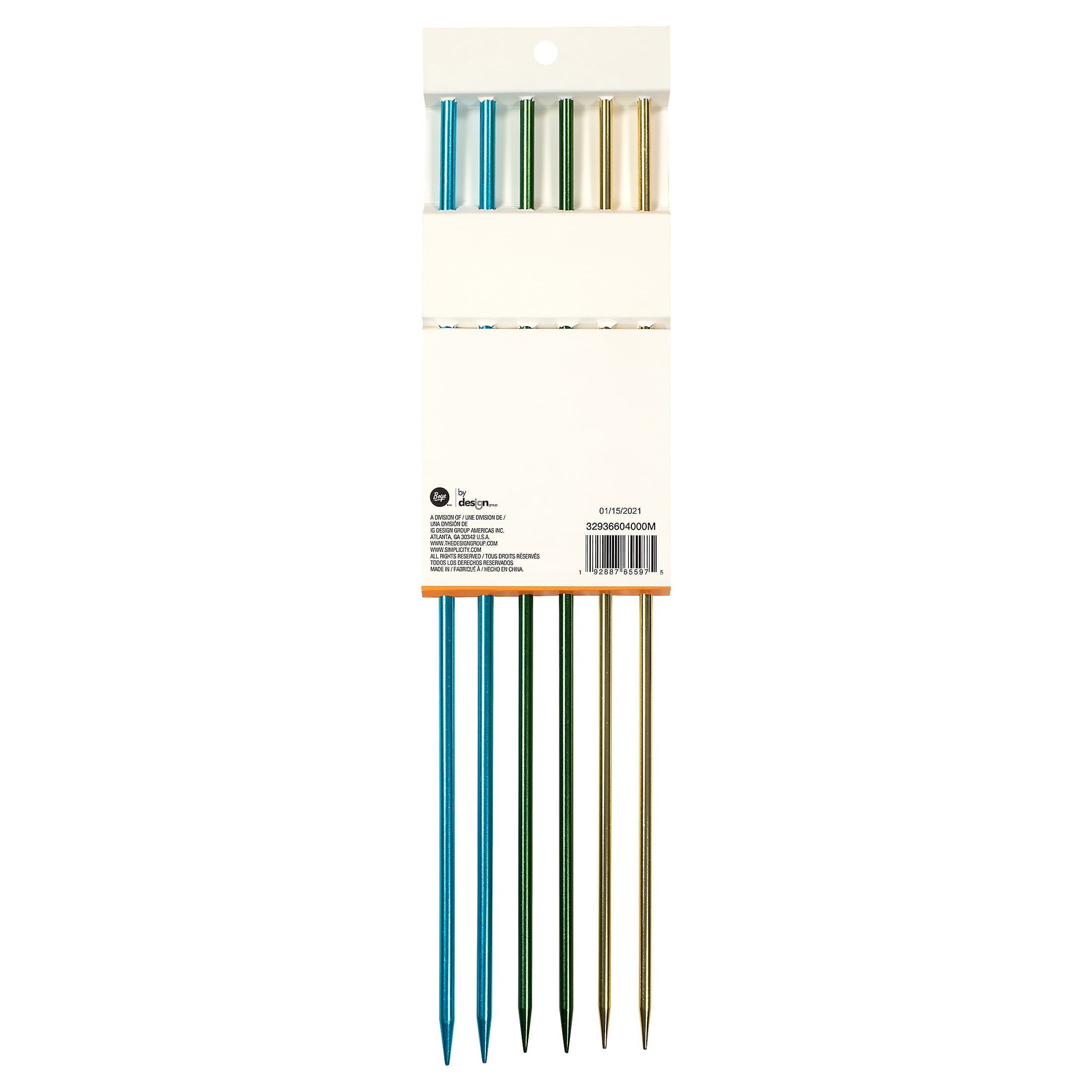 Simplicity Boye Aluminum Knitting Needle Set, 14 in Size 8,9,10, 6 Piece Multicolor