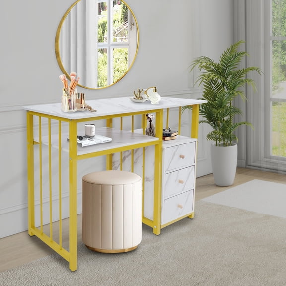 1 PCS 30kg/66.14lbs Load-Bearing Capacity Nail Desk, Manicure Table, Marbling Texture Manicure Desk with 3 Drawers