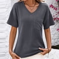 thumbnail image 2 of Timegard Womens Tops Striped V-Neck Short Sleeve Basic Tee Shirts Summer Casual Loose Tops with Pockets, 2 of 4