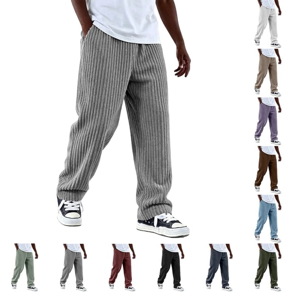Men's Corduroy Pants Ribbed Texture Straight Leg Retro Streetwear Casual