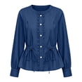 thumbnail image 5 of Dzrciro Demin Jacket for Women, Long Sleeve Round Neck Drawsting Wasit Button Cinching Lace Jean Coat, Casual Relaxed Demin Outerwear S‑2XL, 5 of 8