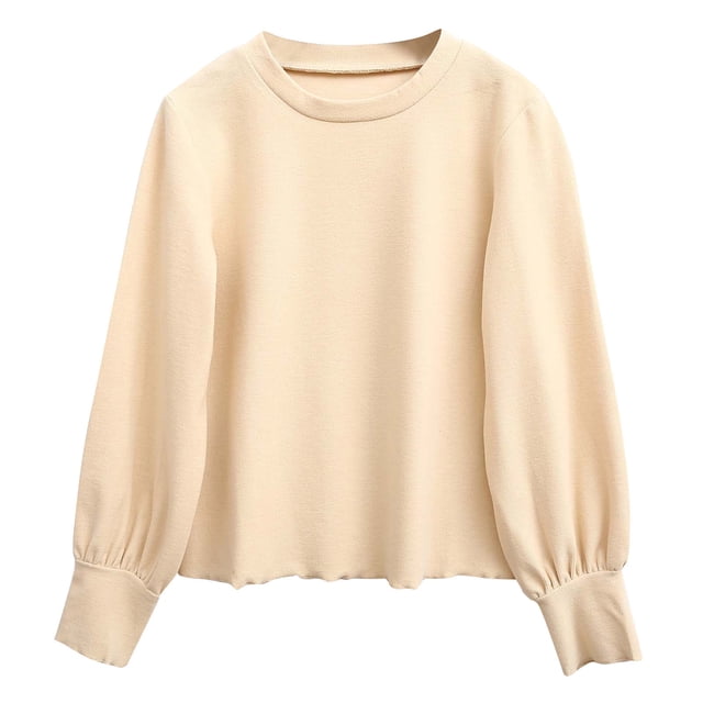 Toddler Baby Girls Fall Winter Clothes Blouse Children's Spring and Fall Model Solid Color Models Bottoming Shirt Cotton Wave Personality Long-sleeved Girls Round Neck Blouse Beige 7Years