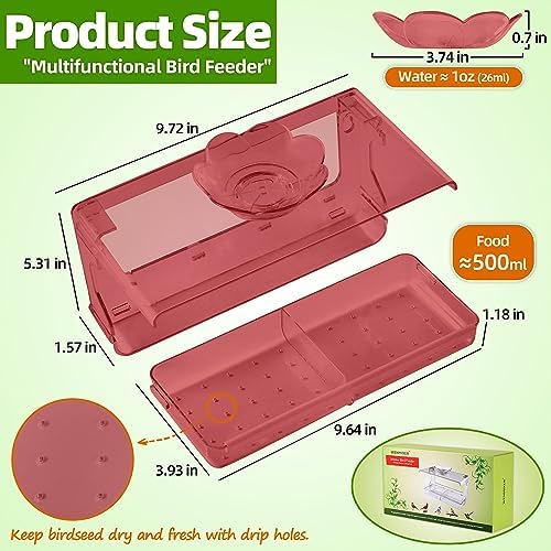 Window Bird Feeder with Non-Marking Self-Adhesive Hooks, Clear and Transparent, Outdoor Wild Bird Watching Gift, Garden Decor (Red)