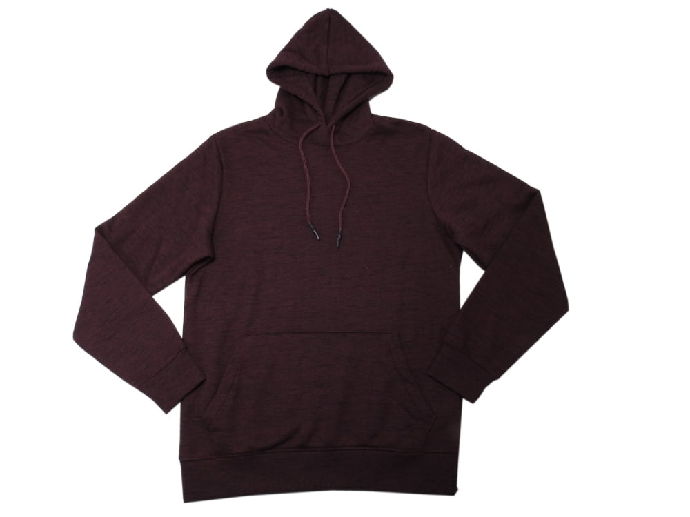 EVERGREEN MEN'S FLEECE HOODED PULLOVER SWEATSHIRT IN WINE, SIZE MEDIUM