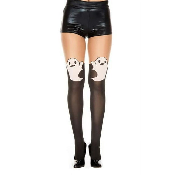 Music Legs 7130-BLACK-BEIGE Ghost Print Spandex Pantyhose, Black & Beige
