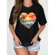 thumbnail image 1 of Women'S T-shirt, "Ocean Love Beach Sunset Starfish Valentine'S Day" Print, Retro Minimalist Fashion, Crew Neck, Casual And Comfortable, Athletic Short Sleeve T-shirt, 1 of 6