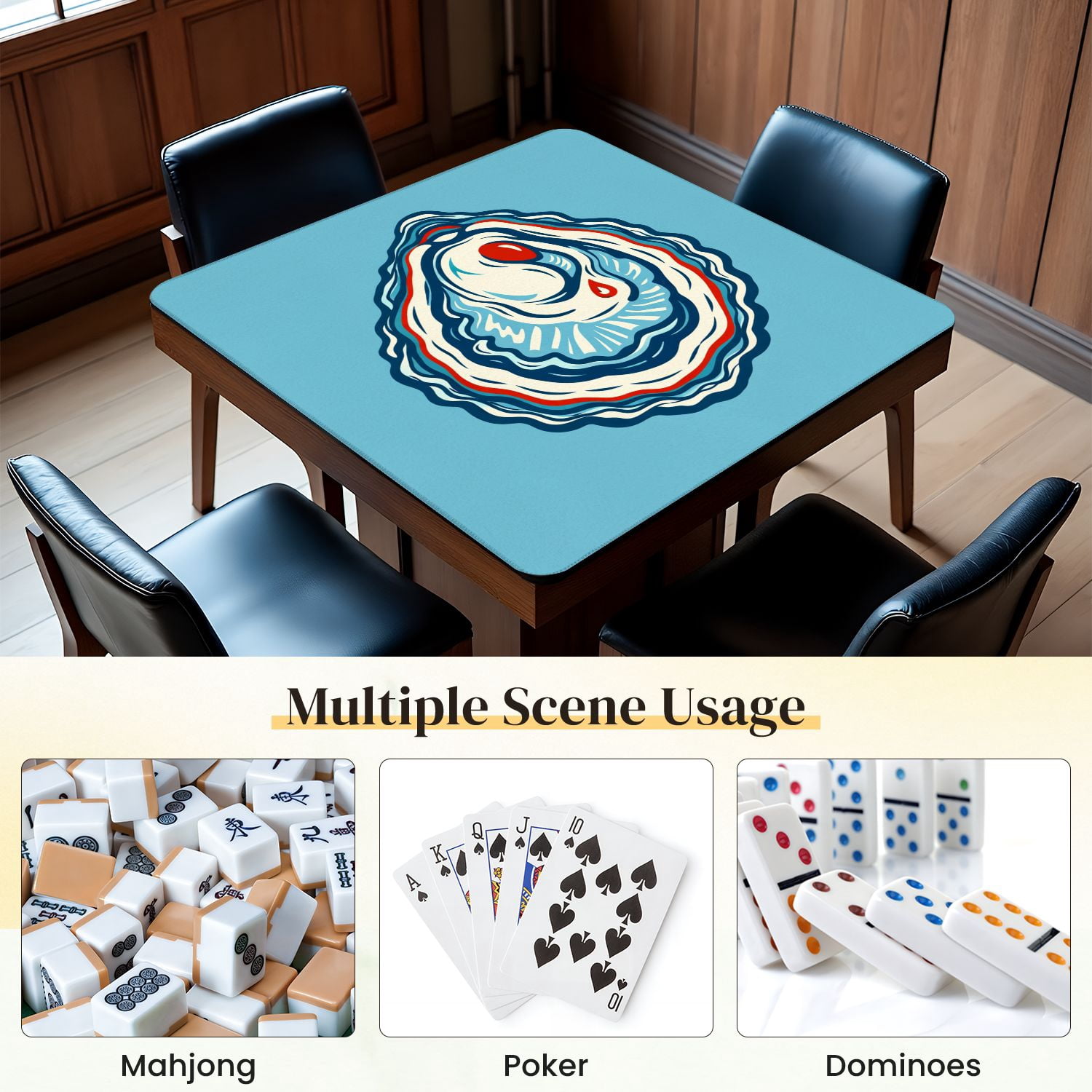 Mahjong Mat 31.5" x 31.5" Oyster Red Accent Layered Shell Non-Slip Noise Reduction Mahjong Tiles Table Cover for Dominoes Poker Card Board and Tile Games