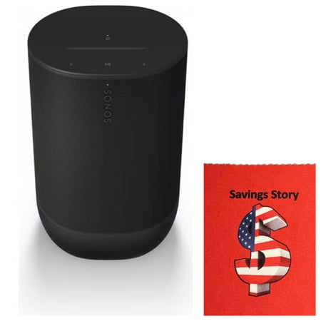 Sonos_Move_2 Wireless Bluetooth or Wi-Fi Smart Speaker Bundle with Cleaning Cloth, Black