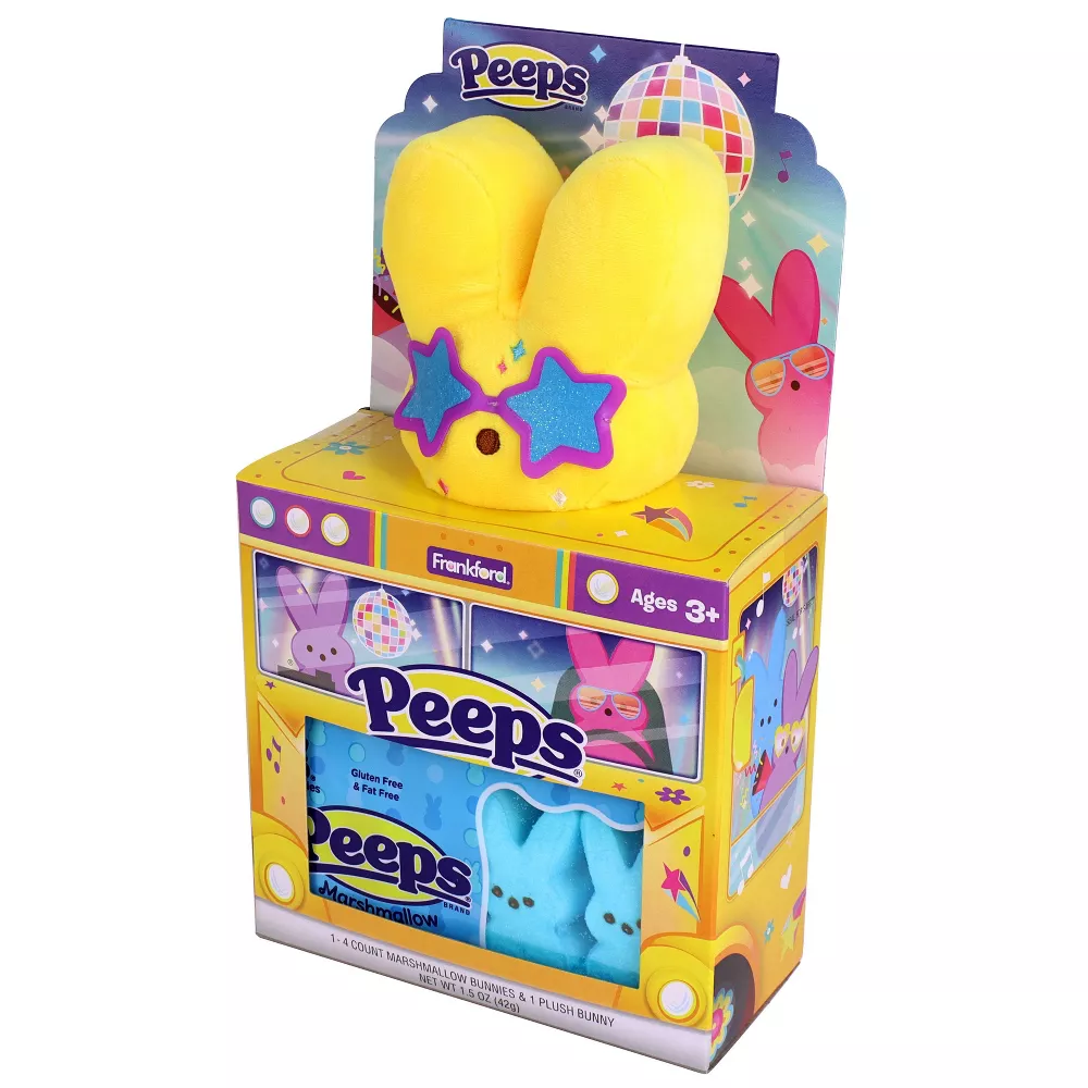 Peeps Plush Easter Gift Set Disco Bus Bunny, Star Glasses & Peeps Marshmallows