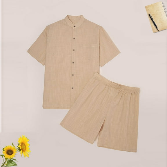 MTBLYS Mens Pajama Sets Summer Solid Color Breathable Lounge Sets Leisure Loose Fit V-Neck Short Sleeve Pajama Sets with Shorts Mens Summer Pajamas Set