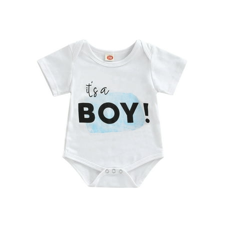 

Calsunbaby Infants Baby Boys Girls Summer Romper Letters Printed Short Sleeve Bottom Snap Buttons One-Piece Jumpsuit