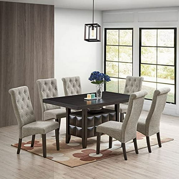 Kings Brand Furniture - Lemont 7-Piece Dining Set, Rectangle Table & 6 Parson Chairs, Black/Gray